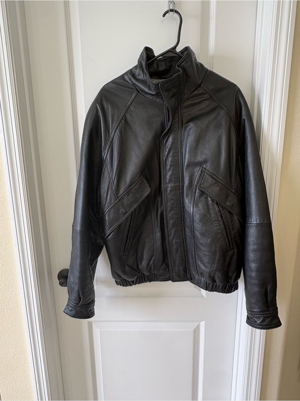 Vintage Collezione SA Men’s L 100% Leather Moto Bomber Jacket Black 90s